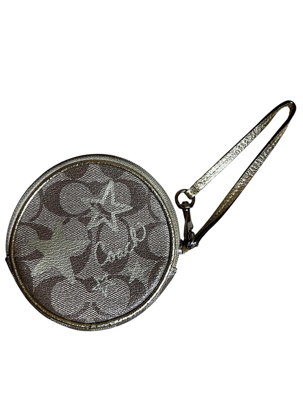 Coach Heritage Star Metallic Gold Round Signature Coin Purse Wristlet